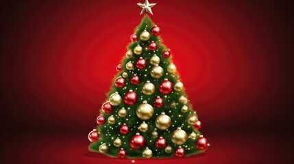 Festively decorated with toys and a garland, a Christmas tree. Postcard for the new year.