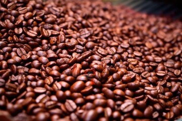 Fototapeta premium macro view of freshly roasted coffee beans cooling