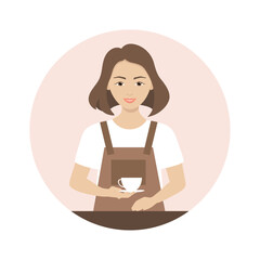 Coffee time. Barista girl. Vector color illustration.