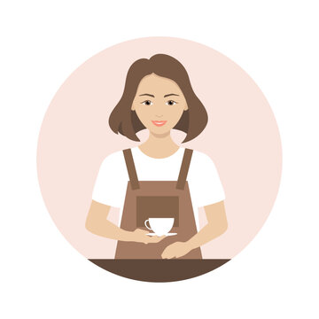 Coffee time. Barista girl. Vector color illustration.