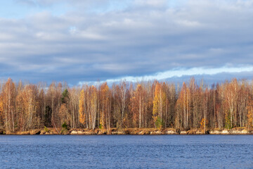 Fototapeta premium Svir river coastal landscape on a sunny autumn day.