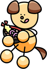 うどんを食べるわんまるのイラスト　犬
