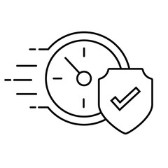 A fast and secure icon with a clock and a shield, representing speed, security, protection, and reliability.