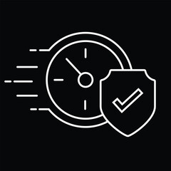 A fast and secure icon with a clock and a shield, representing speed, security, protection, and reliability.