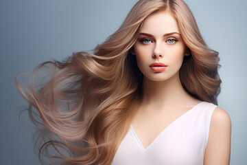 Fototapeta premium Young beautiful model with long wavy well groomed hair