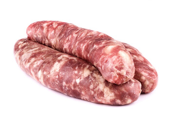 Raw sausage isolated on white background.