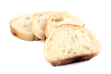 french baguette slices, isolated on white background