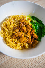 Chicken noodle or Mie Ayam, traditional food from Indonesia. Noodle is very popular in Asia.