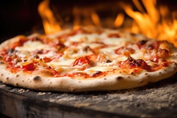 smoky wood-fired pizza crust closeup shot