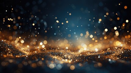 background of abstract glitter lights. gold, blue and black. de focused soft focus, Generative AI - obrazy, fototapety, plakaty