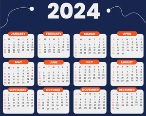 2024 full page calendar template organize dates and events vector
