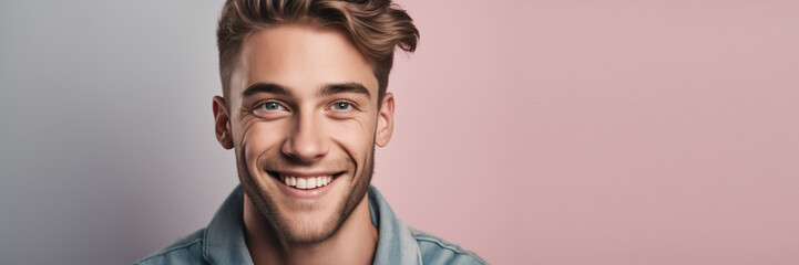 Fototapeta premium Hundsome American good man nice fashion half body eye contact an