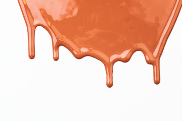 Acrylic paint blot, chaotic brushstroke, spot flowing on white paper background. Creative brown color backdrop, fluid art.