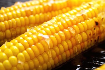 a detailed shot of butter droplets on freshly grilled sweet corn