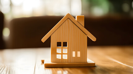 Obraz na płótnie Canvas Wooden house model on wood background, a symbol for construction , ecology, loan, mortgage, property or home.Family life and business real estate concept.