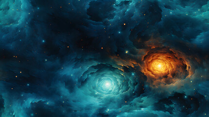 Starry night with nebulas and distant galaxies