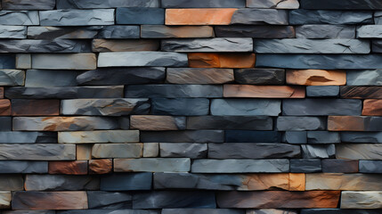 Stacked slate stone wall with shades pattern
