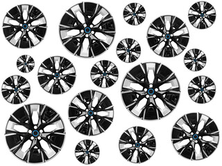 Car alloy wheel isolated on white background. New alloy wheel for a car. Alloy rim isolated. Car...
