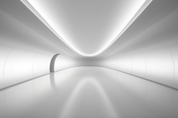 AI illustration of a futuristic empty hallway with white walls