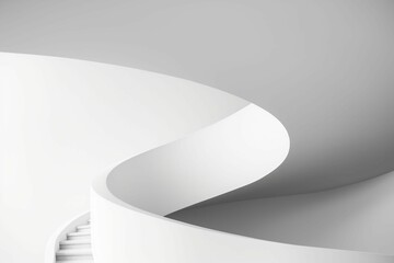 AI illustration of A modern white staircase winds down from the second story of a grand building