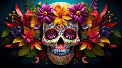 colorful day of the dead sugar skull, Mexican holiday. - obrazy, fototapety, plakaty