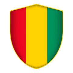 Guinea flag in shield shape. Vector illustration.