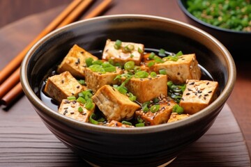 Fototapeta premium tofu steaks in a bowl soaking in teriyaki marinade