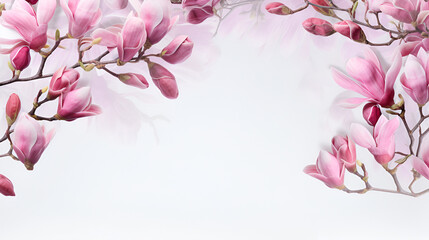 Magnolia flowers. Elements with Magnolia flowers, branches and leaves