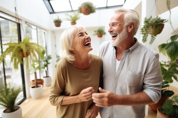 Obraz premium Senior Couple Enjoying and smile happy Memories and Staying Healthy, in the living room