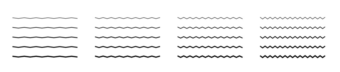 Vector water waves. Set of wavy zigzag lines. - obrazy, fototapety, plakaty
