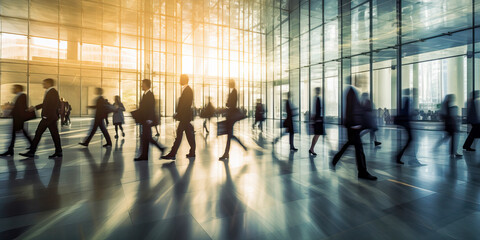 Fast moving energetic crowd movement, motion blurred people walking with long exposure, motion speed blur