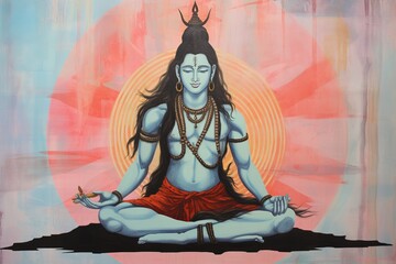 illustration of Craft a detailed painting depicting Lord Shiva with,Generative ai