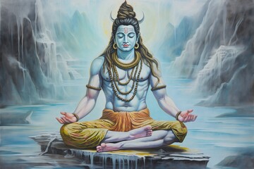 illustration of Craft a detailed painting depicting Lord Shiva with,Generative ai
