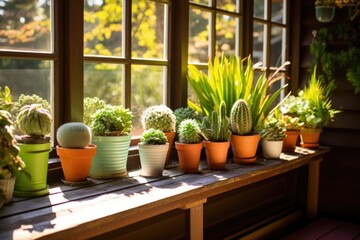 potted succulents on cabins sunlit porch