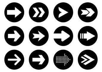 Arrow icon set. Black arrows round signs. Web button design template. Vector illustration.
