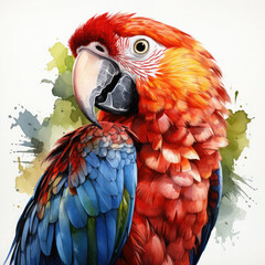Watercolor parrot white background Clipart, Generative Ai