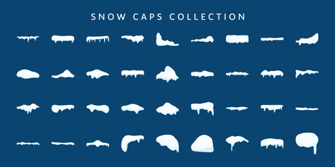 Snow caps and snow drift winter decorative flat illustration element. Collection of snow caps, snow ball, snow flake for poster, social media template on december and winter event.
