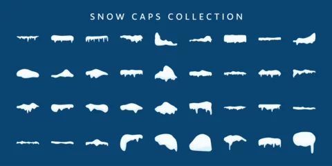 Foto op Canvas Snow caps and snow drift winter decorative flat illustration element. Collection of snow caps, snow ball, snow flake for poster, social media template on december and winter event. © putrabahagiaicons