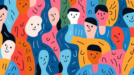 Abstract illustration, diverse group of people. Modern and simplistic art style, with each individual represented by a unique color, emphasizing diversity and inclusivity. - obrazy, fototapety, plakaty