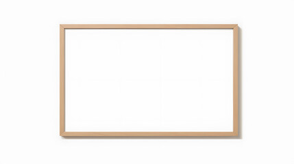 Blank picture frame mockup on white wall, horizontal artwork template. Single oak wood frame mock-up