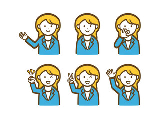 シンプルな女性会社員のポーズ別イラストセット2