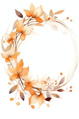 Hand-Painted Floral Wreath with Orange Flowers and Berries on White Background