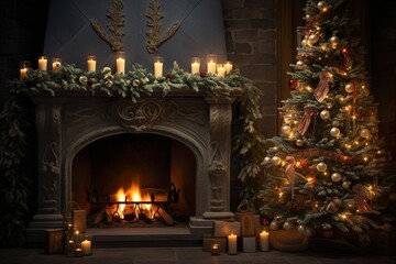 暖炉とクリスマスツリー01