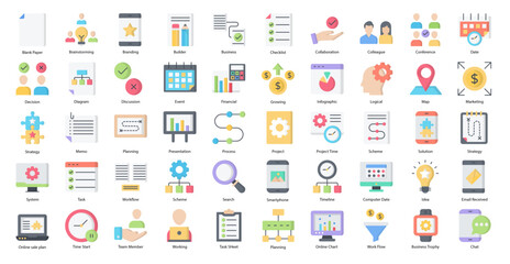 Planning Flat Icons Brainstorming Strategy Decision Iconset 50 Vector Icons