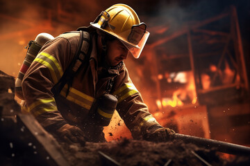 Fototapeta premium Fireman on hard work.