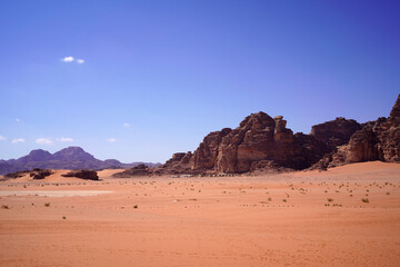 Beautiful orange sands dune of Wadi Rum desert the unique landscape