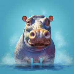 hippopotamus in water hippo cute animal cartoon character 