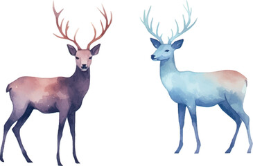 watercolor illustration of deers, pastel colors