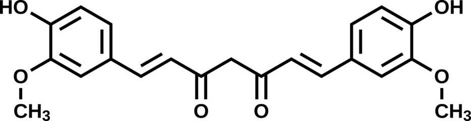 Curcumin structural formula, vector illustration