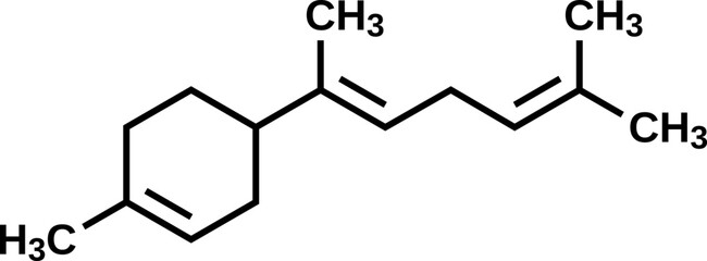 Alpha-bisabolene structural formula, vector illustration